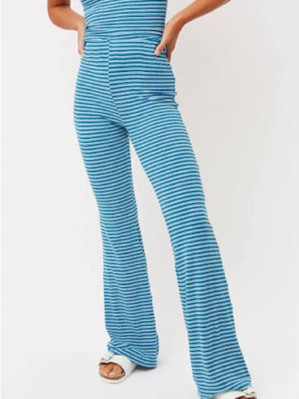 Frankies Bikinis Blue Striped Flare Pants